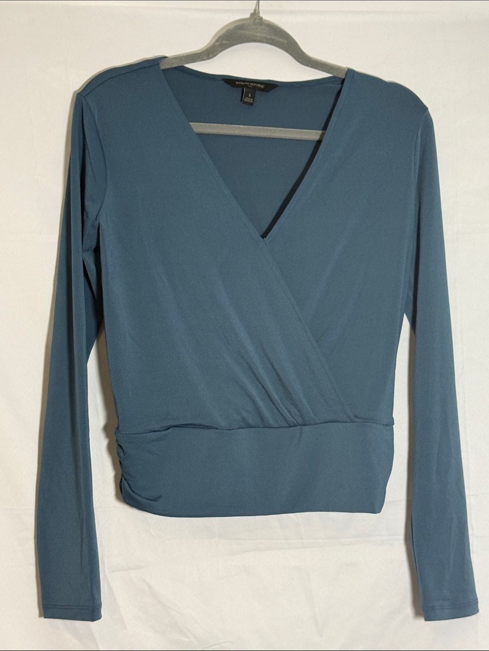 Banana Republic Grey-Blue Wrap-Front Long Sleeve Top